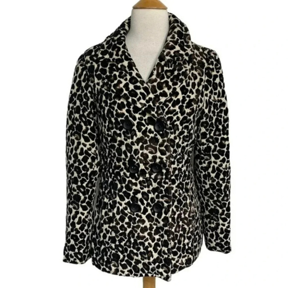 APT. 9 M leopard print double breasted pea coat with pockets